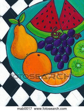 A plate of fresh fruit View Large Illustration Stock Illustration - A plate of fresh fruit. Fotosearch