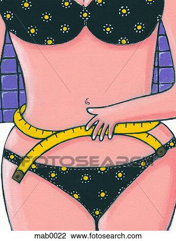 Drawing - A woman measuring her waistline. Fotosearch