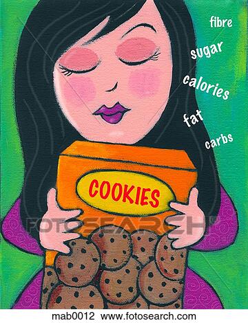 Drawing - A woman reading the nutritional information on a box of cookies. Fotosearch