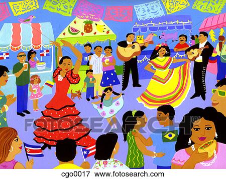 A ラテンアメリカ人 通り 祝祭 イラスト Cgo0017 Fotosearch