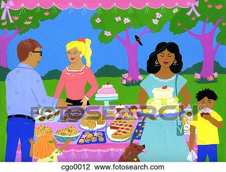 Drawing - A painting of a bake sale. Fotosearch