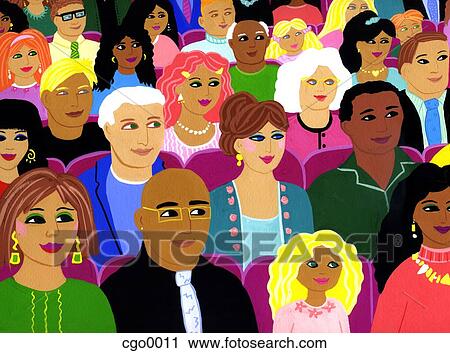Clip Art - A painting of a multi ethnic audience. Fotosearch