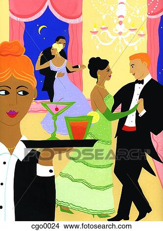 Stock Illustration - Couples ballroom dancing at a gala event. Fotosearch