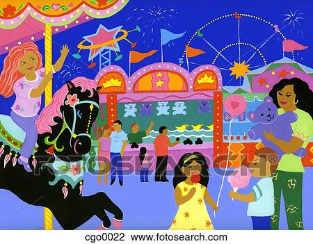 Drawing - Families at a carnival. Fotosearch