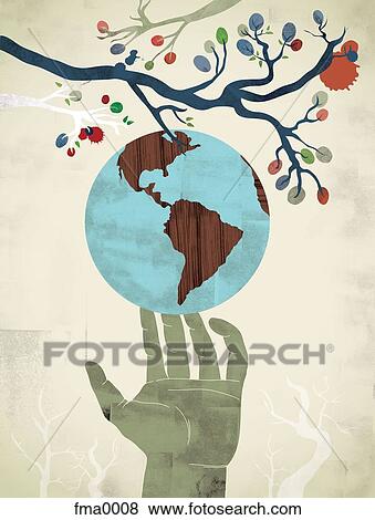 A hand reaching to pick a globe shaped fruit from a tree View Large Illustration Stock Illustration - A hand reaching to pick a globe shaped fruit from a tree. Fotosearch