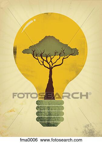 A tree growing in a glowing lightbulb View Large Illustration Stock Illustration - A tree growing in a glowing lightbulb. Fotosearch