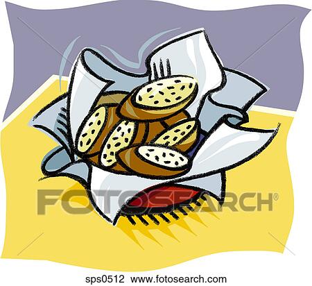A basket of garlic bread View Large Illustration Drawing - A basket of garlic bread. Fotosearch