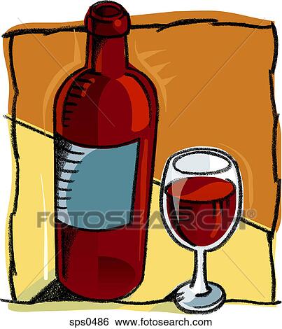 Stock Illustration - A bottle and glass of red wine. Fotosearch