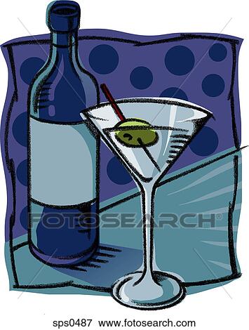 Stock Illustration - A glass of martini with an olive. Fotosearch