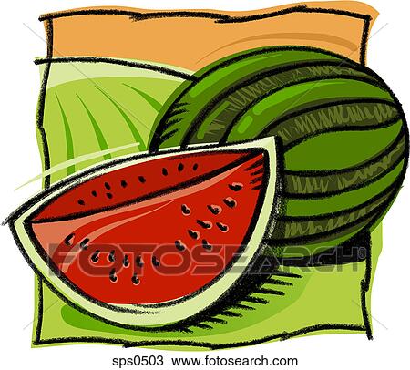 A picture of a watermelon Drawing | sps0503 | Fotosearch