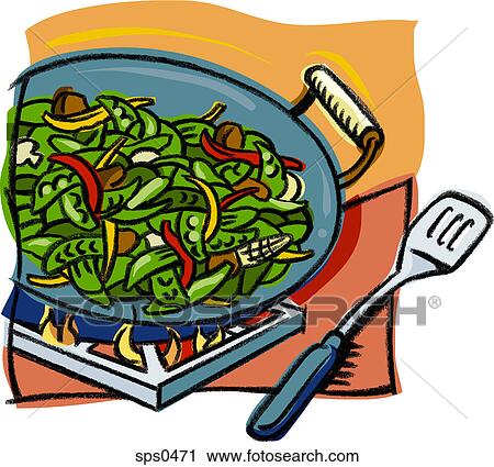 Cooking a stir fry dish in a wok View Large Illustration Clip Art - Cooking a stir fry dish in a wok. Fotosearch