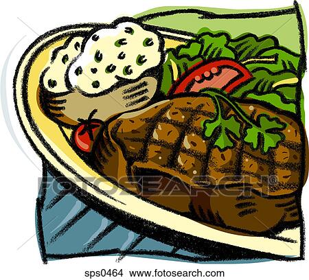 Drawing of a steak platter View Large Illustration Stock Illustration - Drawing of a steak platter. Fotosearch
