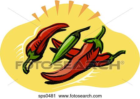Red and green chilis View Large Illustration Clip Art - Red and green chilis. Fotosearch