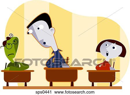 Clip Art - A boy cheating on an exam. Fotosearch