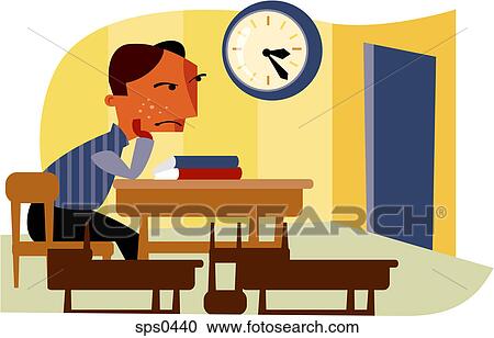 Clipart - A boy sits for detention. Fotosearch