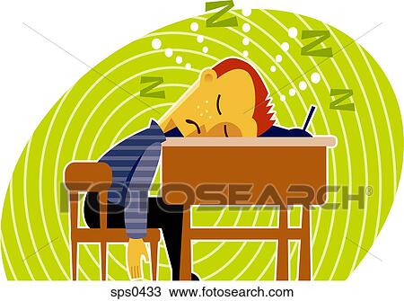 A Boy Sleeping At His Desk Drawing Sps0433 Fotosearch