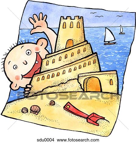 A little boy building a sand castle at the beach View Large Illustration Stock Illustration - A little boy building a sand castle at the beach. Fotosearch