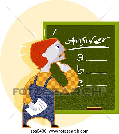 A student attempting to answer a multiple choice question on a blackboard View Large Illustration Clipart - A student attempting to answer a multiple choice question on a blackboard. Fotosearch
