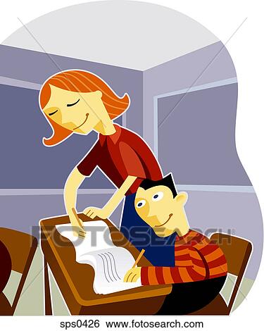 A teacher helping her student in the classroom View Large Illustration Stock Illustration - A teacher helping her student in the classroom. Fotosearch