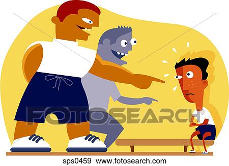 Two bullies pointing at another boy View Large Illustration Stock Illustration - Two bullies pointing at another boy. Fotosearch