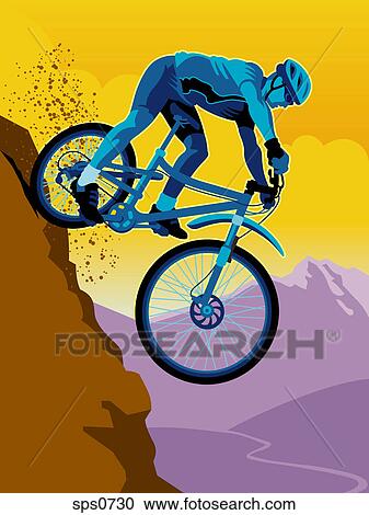 A 人 山が自転車に乗る 下り坂に クリップアート 切り張り イラスト 絵画 集 Sps0730 Fotosearch