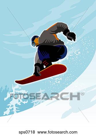 A man performing a snowboard trick View Large Illustration Stock Illustration - A man performing a snowboard trick. Fotosearch
