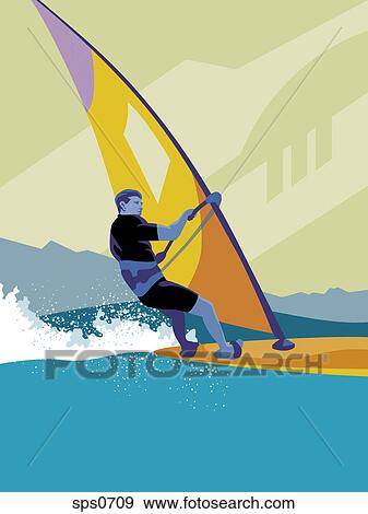 Stock Illustration - A man windsurfing. Fotosearch