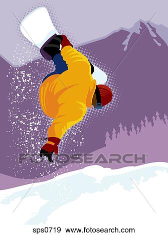 Stock Illustration - A snowboarder trying out a trick. Fotosearch