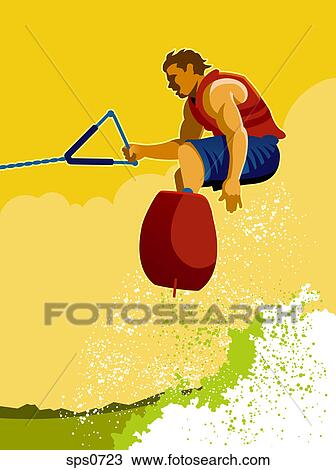 A wakeboarder attempting a jump View Large Illustration Drawing - A wakeboarder attempting a jump. Fotosearch