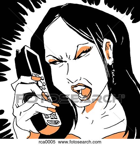 怒っている女性 叫ぶ に A 電話 イラスト Rca0005 Fotosearch