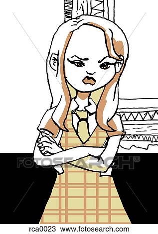 A bratty little girl with her arms crossed View Large Illustration Drawing - A bratty little girl with her arms crossed. Fotosearch