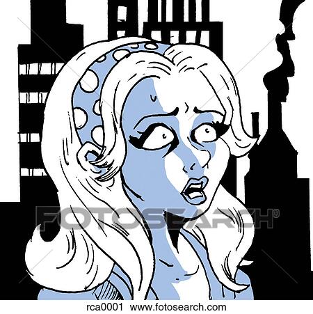 Clip Art - A frightened woman with her eyes wide open. Fotosearch