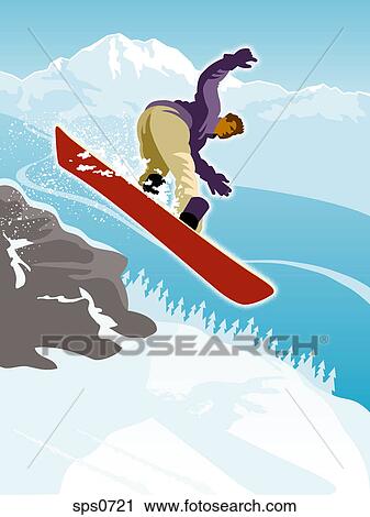 A man doing a snowboarding jump View Large Illustration Clip Art - A man doing a snowboarding jump. Fotosearch
