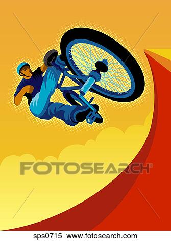 Stock Illustration - A man doing extreme mountain biking. Fotosearch