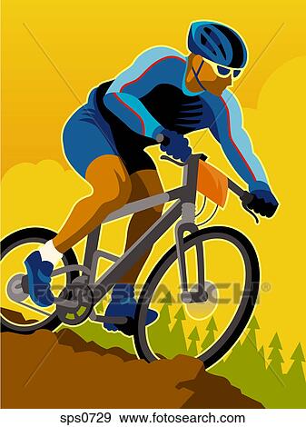 Stock Illustration - A man mountain biking. Fotosearch