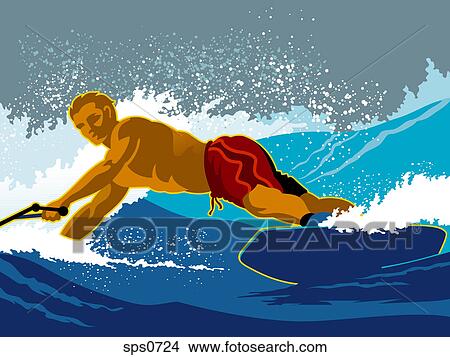 A man on a wakeboard View Large Illustration Stock Illustration - A man on a wakeboard. Fotosearch