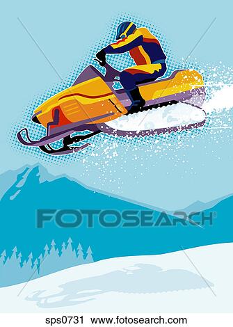 A man riding a snowmobile View Large Illustration Clip Art - A man riding a snowmobile. Fotosearch