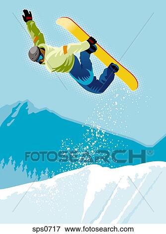 Stock Illustration - A man showing off a snowboarding trick. Fotosearch