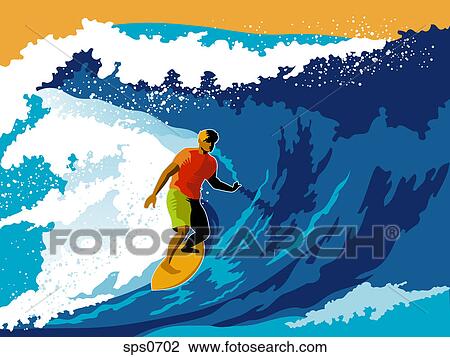 A man surfboarding a wave View Large Illustration Drawing - A man surfboarding a wave. Fotosearch