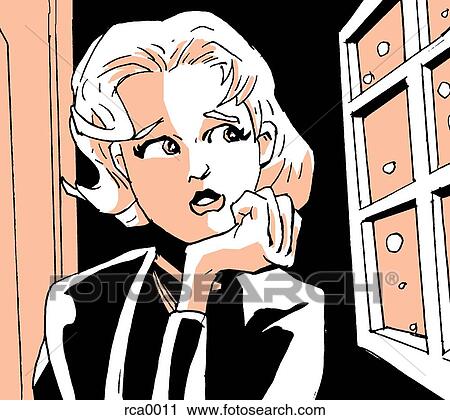 Clip Art - A puzzled woman with her hand on her chin. Fotosearch