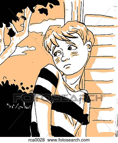 A shy young boy View Large Illustration Stock Illustration - A shy young boy. Fotosearch