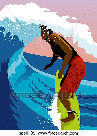 A surfer riding a wave View Large Illustration Stock Illustration - A surfer riding a wave. Fotosearch
