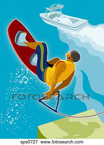 A wakeboarder doing a 360 View Large Illustration Stock Illustration - A wakeboarder doing a 360. Fotosearch