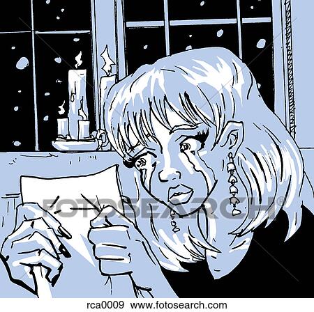 Stock Illustration - A woman reading a letter and crying. Fotosearch