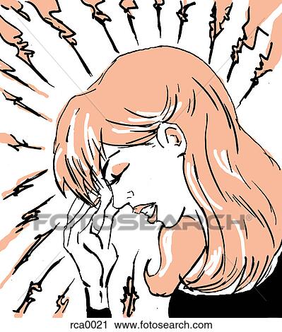A woman with a very painful headache View Large Illustration Clip Art - A woman with a very painful headache. Fotosearch
