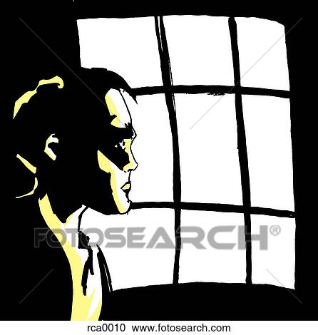 A worried man looking out a window View Large Illustration Clipart - A worried man looking out a window. Fotosearch