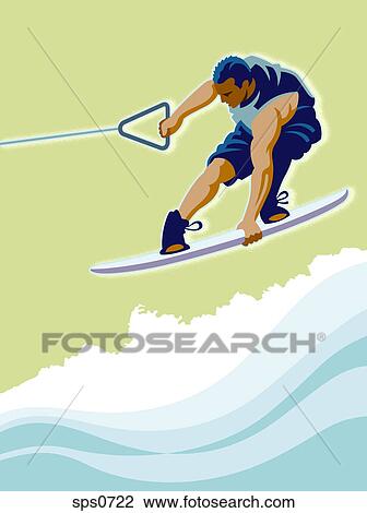 An illustration of a man wakeboarding View Large Illustration Drawing - An illustration of a man wakeboarding. Fotosearch
