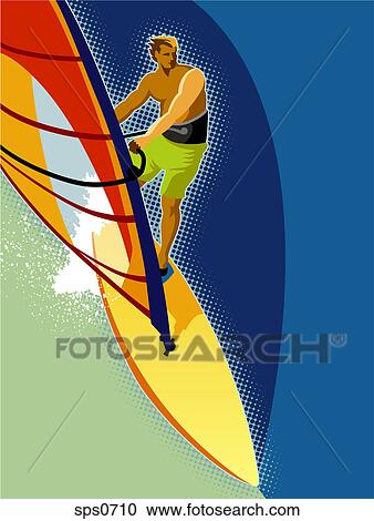 Clipart - An illustration of a man windsurfing. Fotosearch