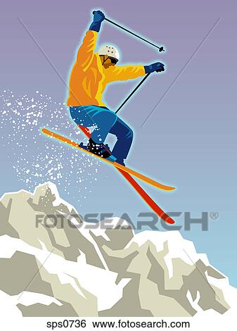 Stock Illustration - An skier skiing down a slope. Fotosearch