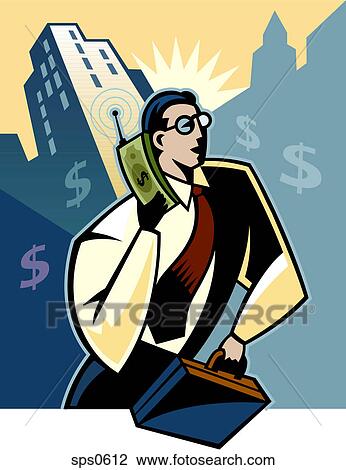 A high powered businessman on the phone View Large Illustration Drawing - A high powered businessman on the phone. Fotosearch